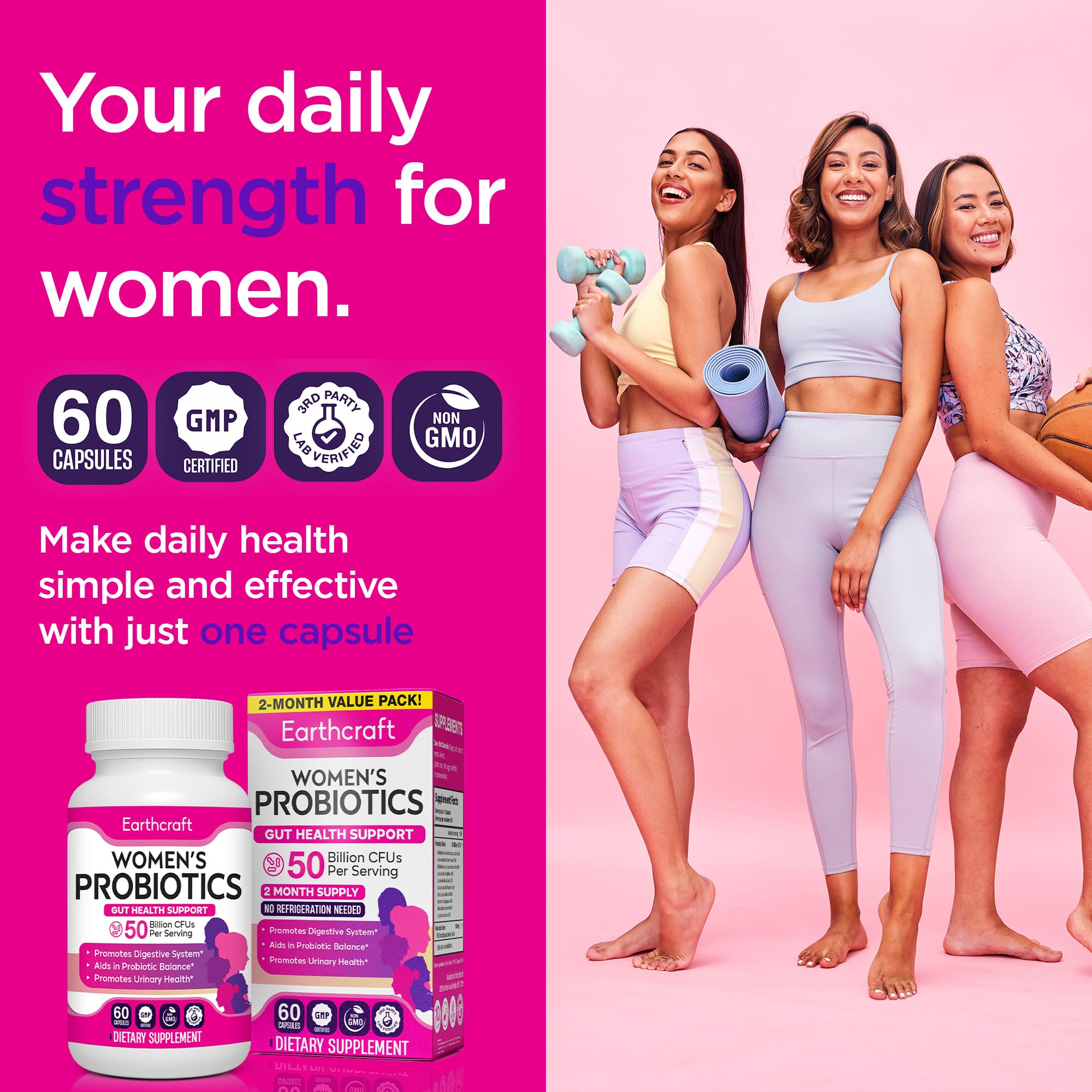 Earthcraft Probiotics bottle open to show daily capsules.