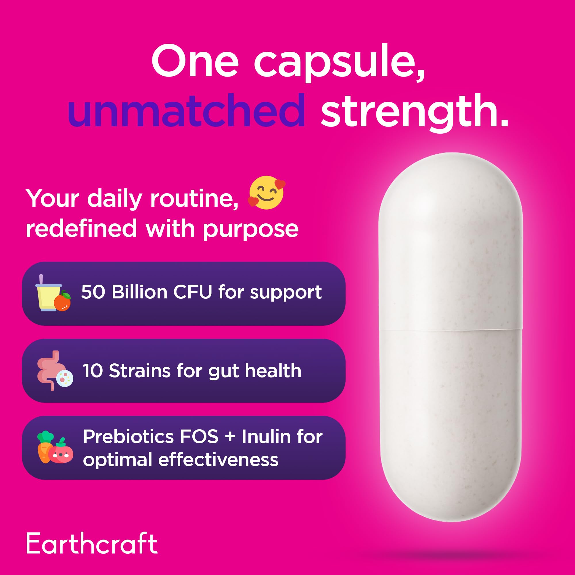 Earthcraft Probiotics delayed-release capsules prepared for intestinal delivery.