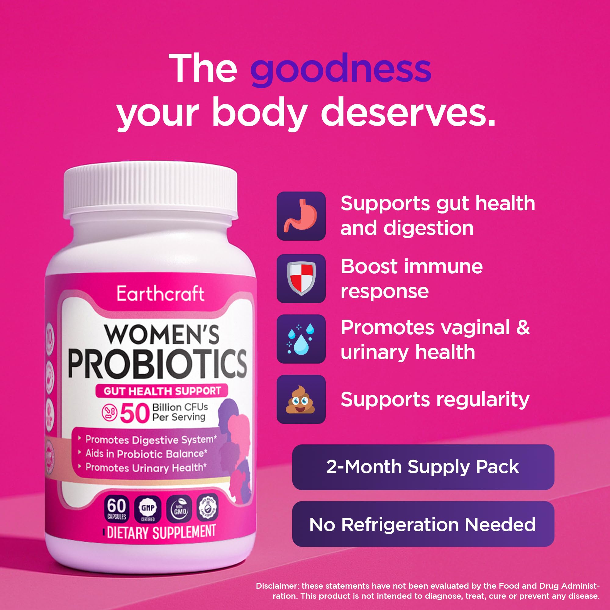 Earthcraft Probiotics for Women label close-up illustrating the 10-strain blend.