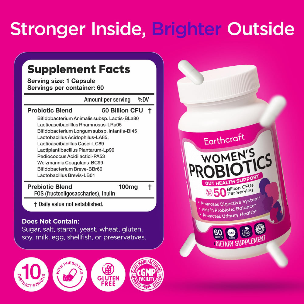 Earthcraft Probiotics women’s health packaging emphasizes balance and wellness.