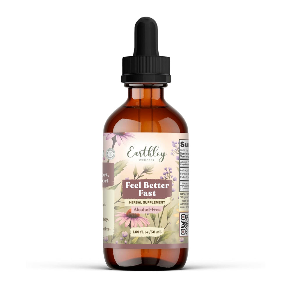 Earthley Wellness Feel Better Fast bottle with organic herbal blend for natural relief