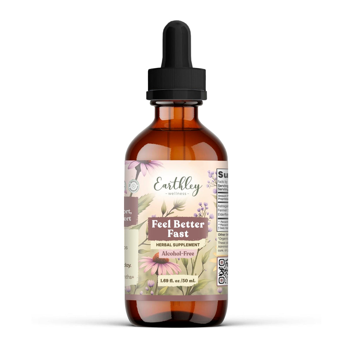 Earthley Wellness Feel Better Fast bottle with organic herbal blend for natural relief