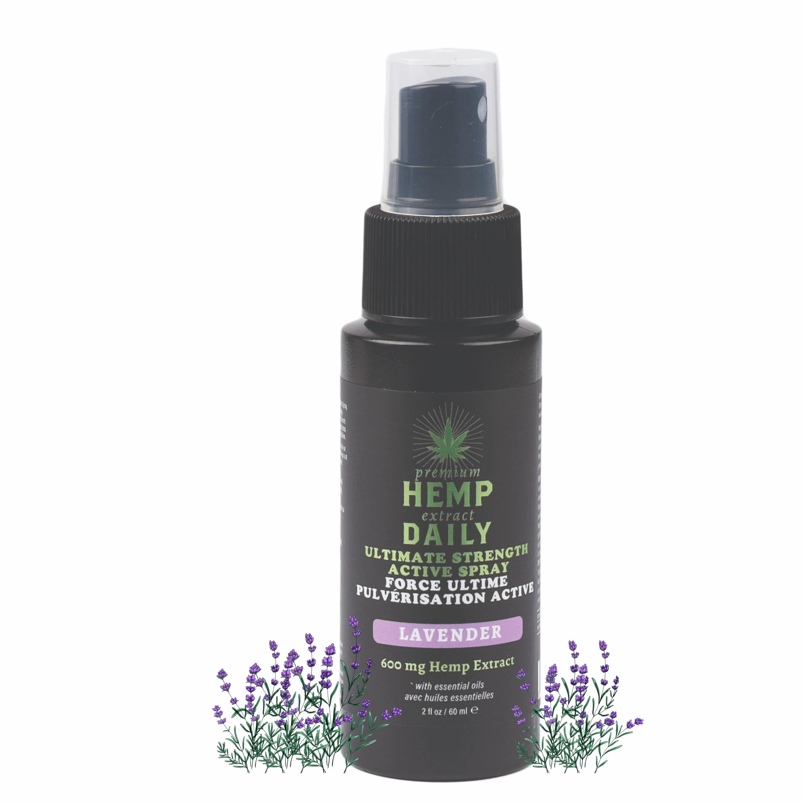 Earthly Body Hemp Daily Ultimate Strength Active Spray bottle shows compact design for quick use