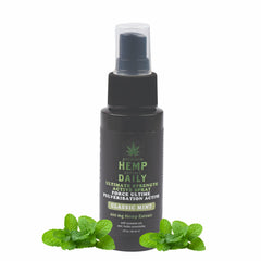 Earthly Body Hemp Daily Ultimate Strength Active Spray bottle showcases compact 2 oz size ideal for travel