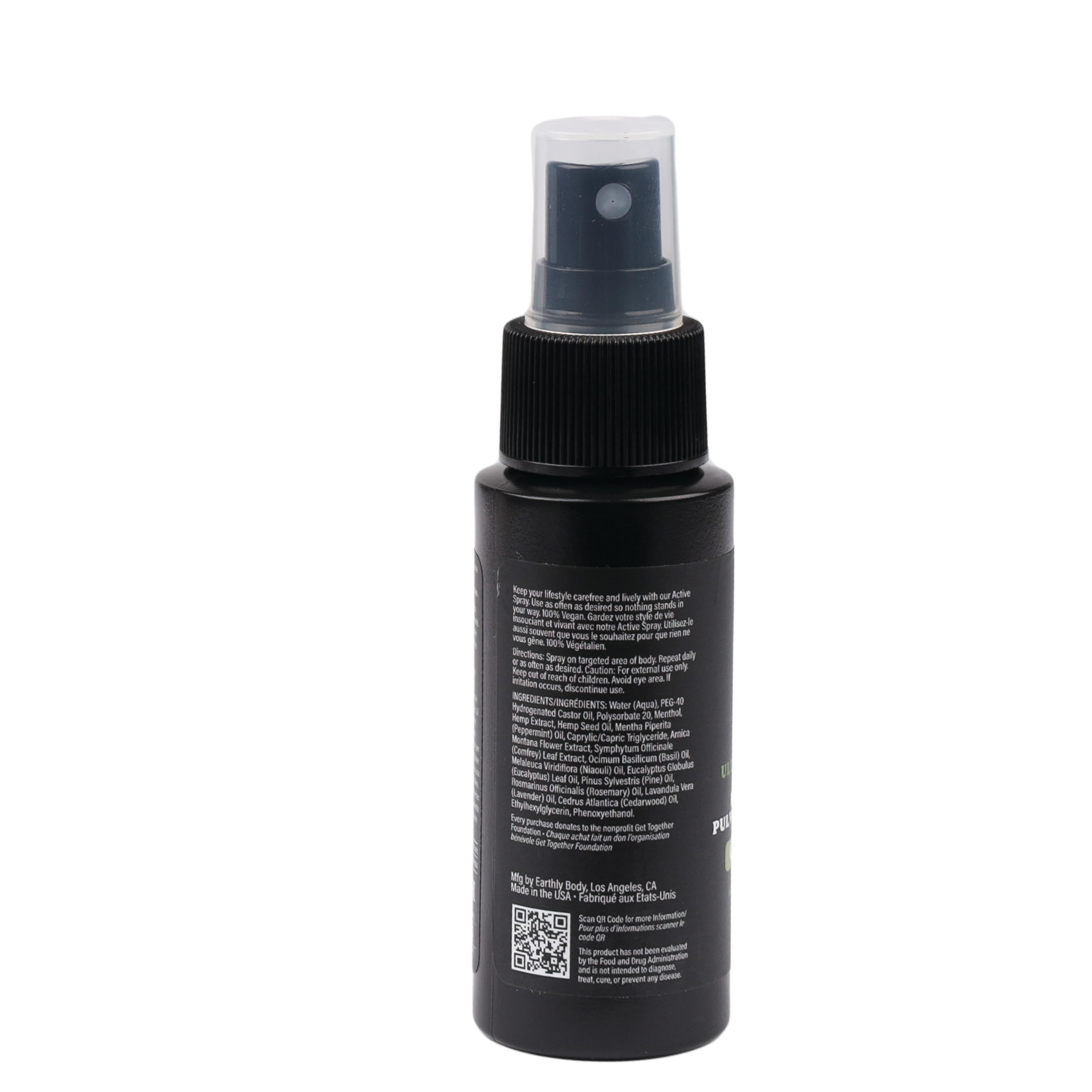 Earthly Body Hemp Daily Ultimate Strength Active Spray label shows mint aroma