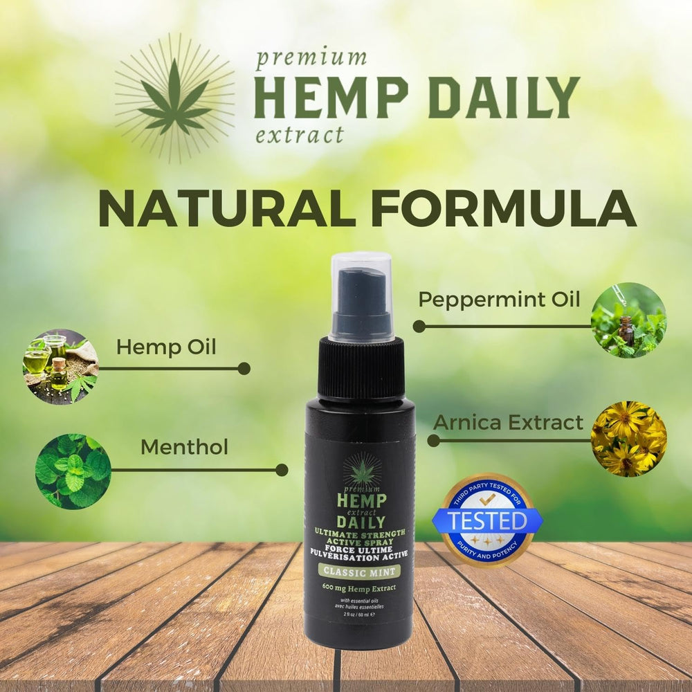 Earthly Body Hemp Daily Ultimate Strength Active Spray menthol cooling for refreshing feel