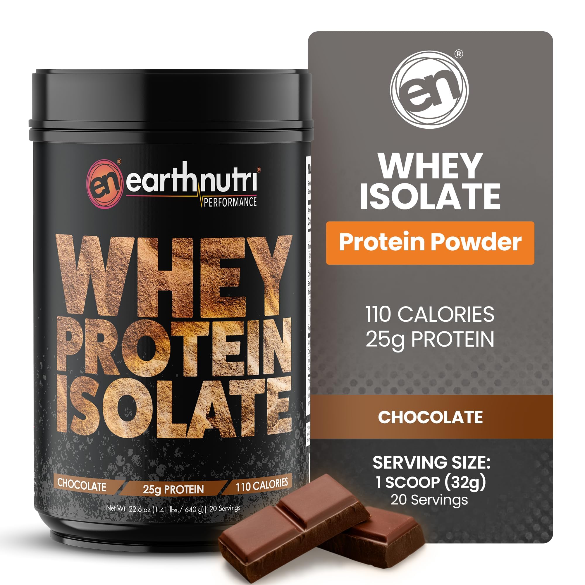 EarthNutri Whey Isolate chocolate powder in a jar supports post-workout recovery.