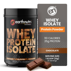 EarthNutri Whey Isolate chocolate powder in a jar supports post-workout recovery.