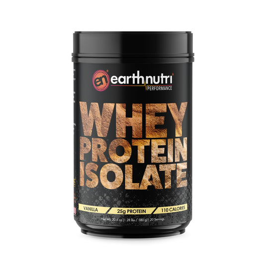 EarthNutri Whey Isolate vanilla canister ready for post-workout nutrition.