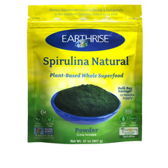 Earthrise Spirulina powder bottle showing premium superfood for daily smoothies.
