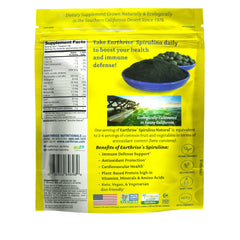 Texture close-up of Earthrise Spirulina powder highlighting vibrant green color for mixing.