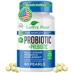 Earth's Pearl Probiotics pearl-shaped capsules for easy daily use.