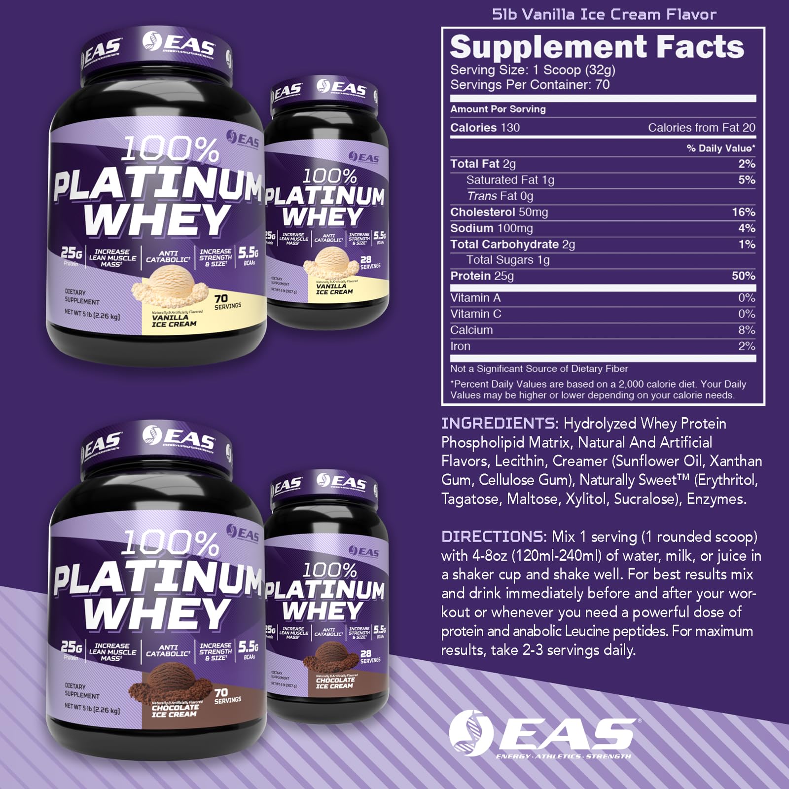 Scoop of EAS 100 Percent Platinum powder ready for post-workout shake.