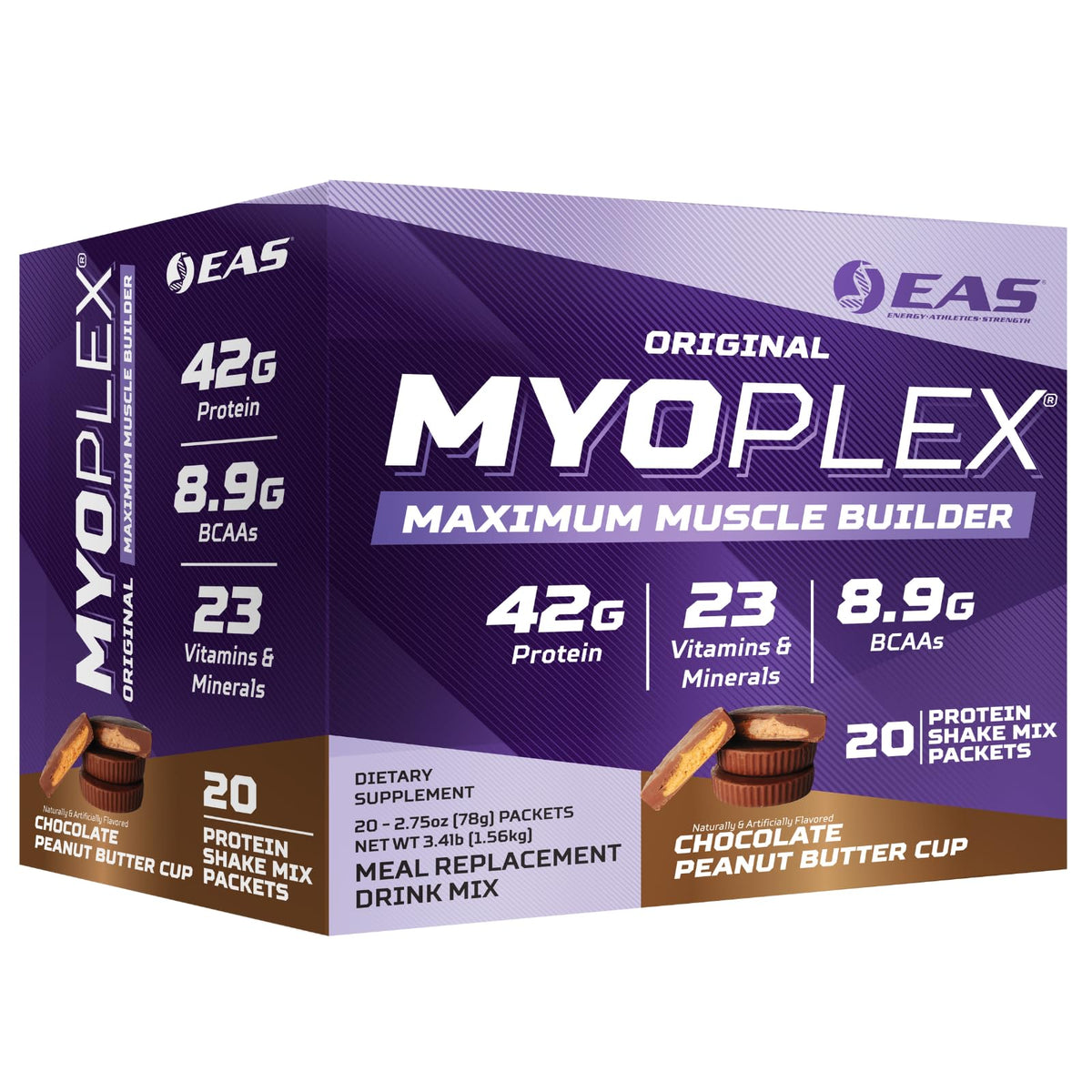 EAS Myoplex bottle pour showing a ready-to-drink post-workout shake