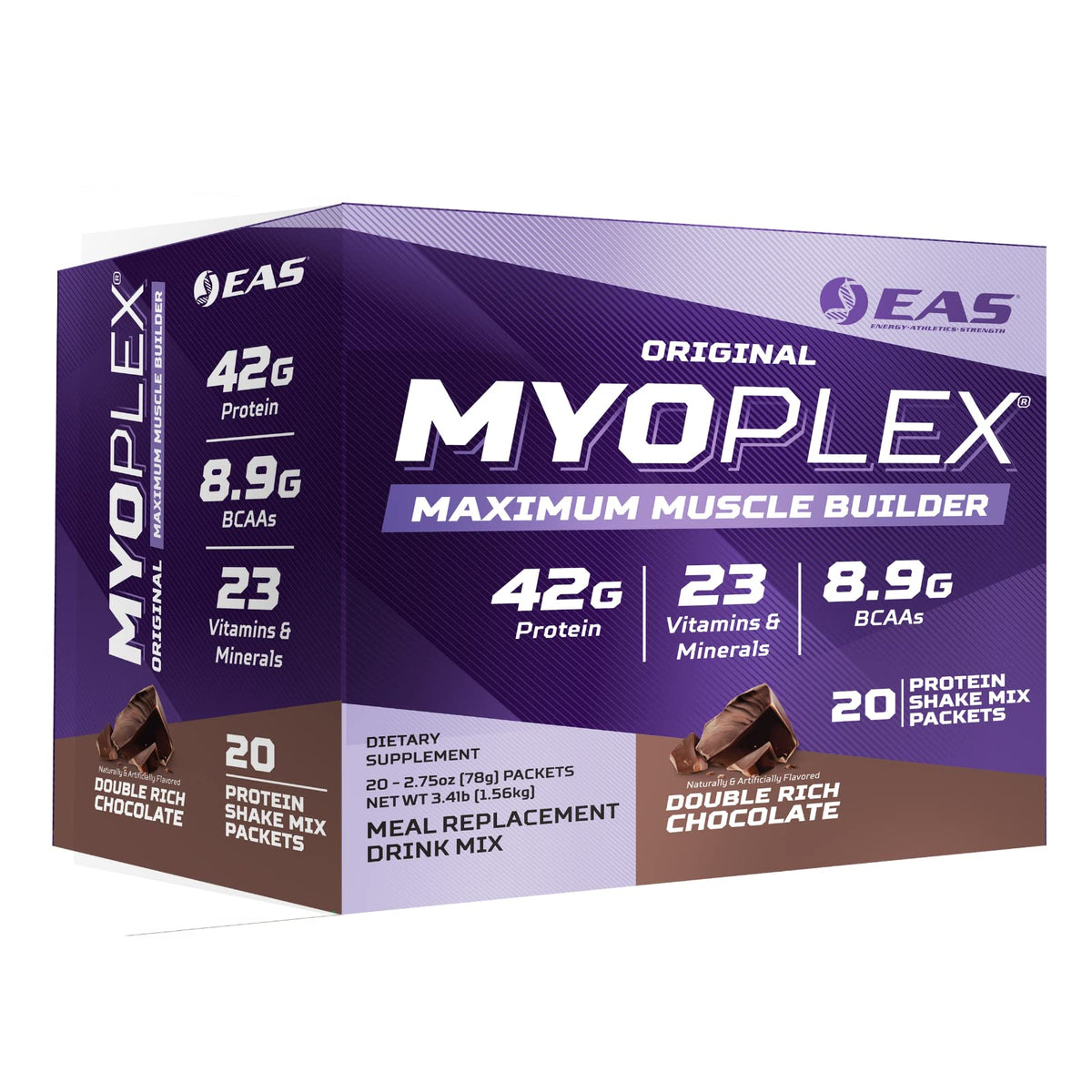EAS Myoplex maximum muscle bottle shows convenient packaging for quick meals