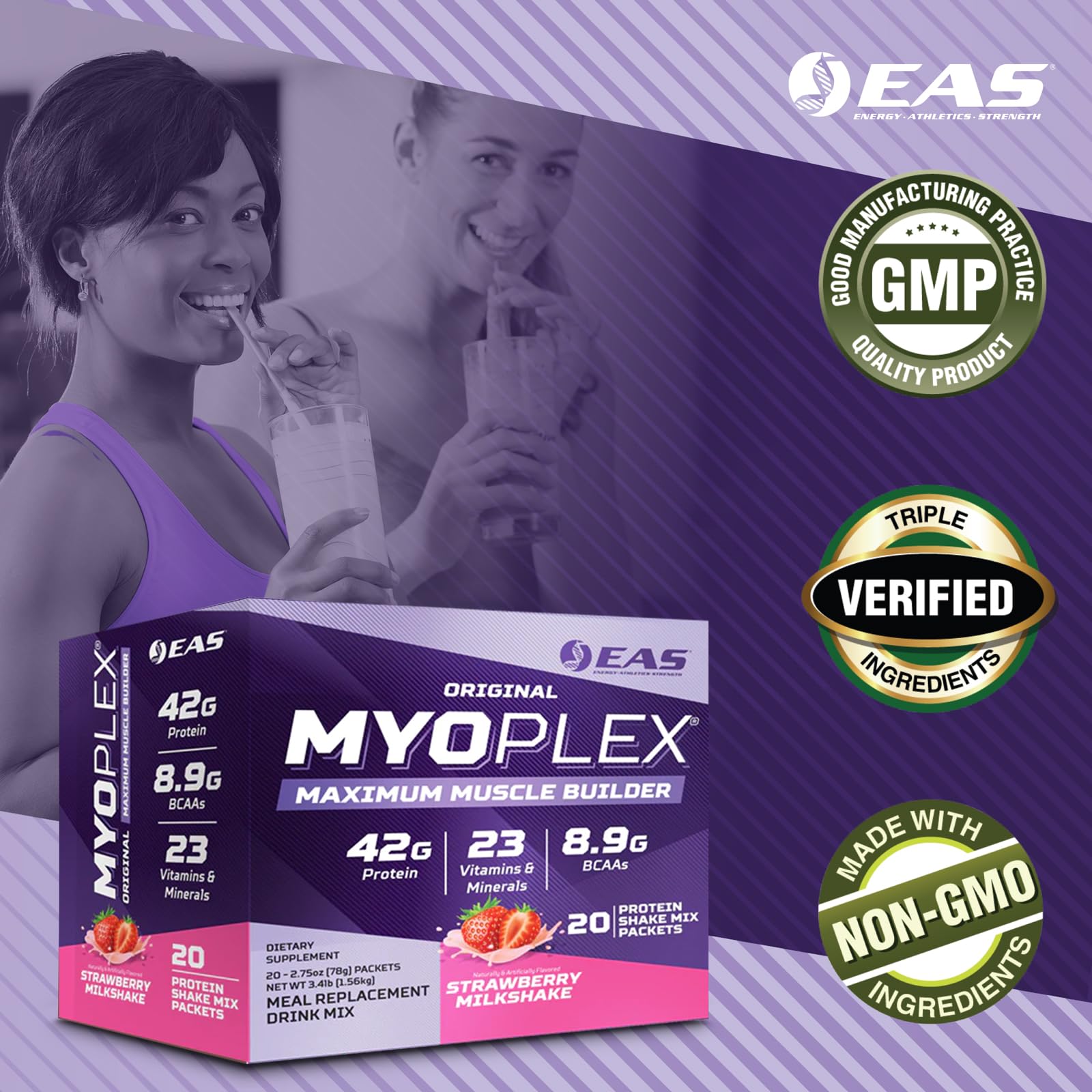 Experimental and Applied Sciences Myoplex nutrition facts panel highlights vitamins and minerals.