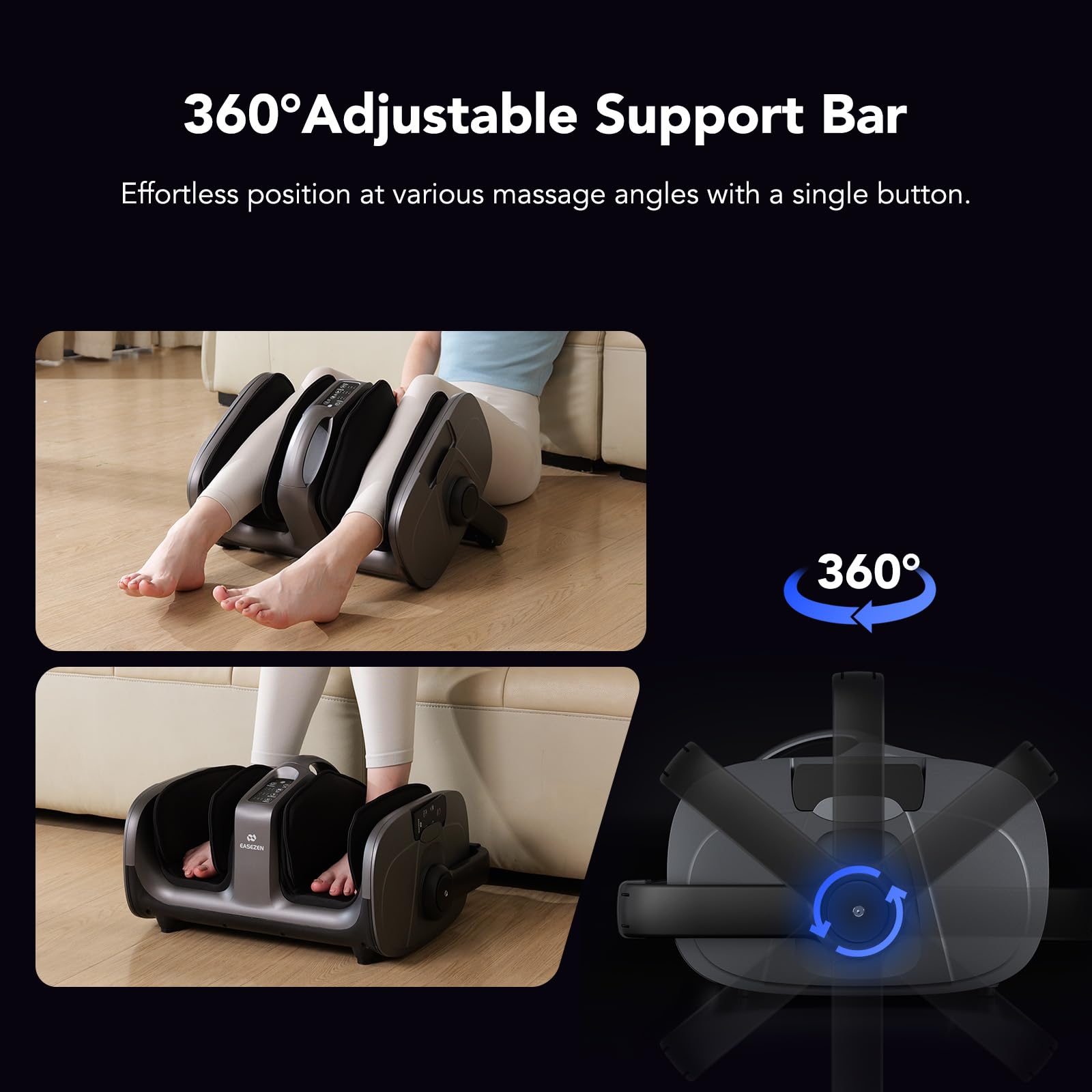 EaseZen massager 360-degree stand enables versatile positioning