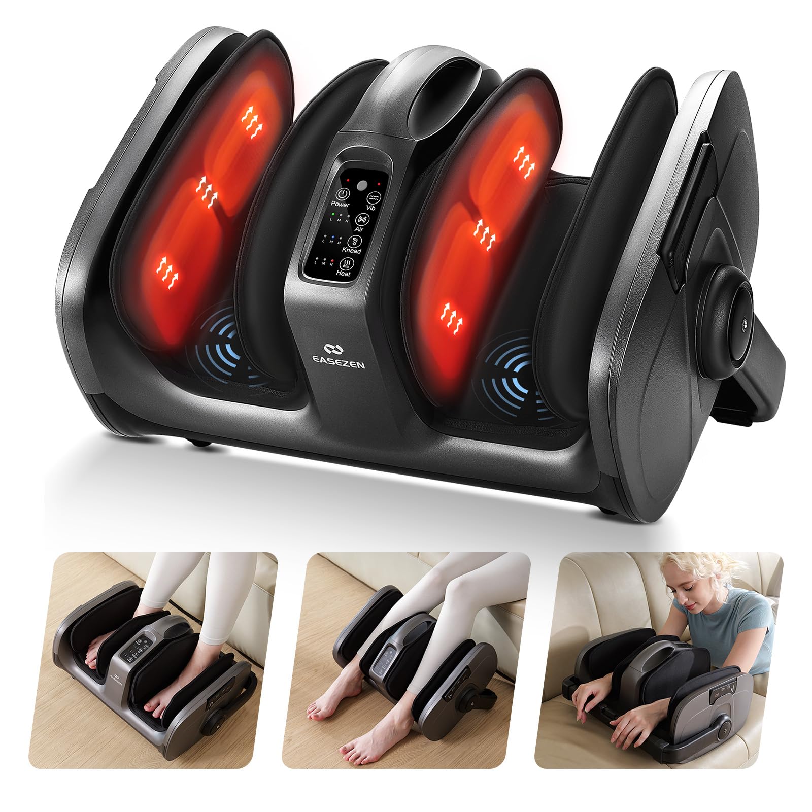 EaseZen foot massager front view shows a sleek design for daily relaxation