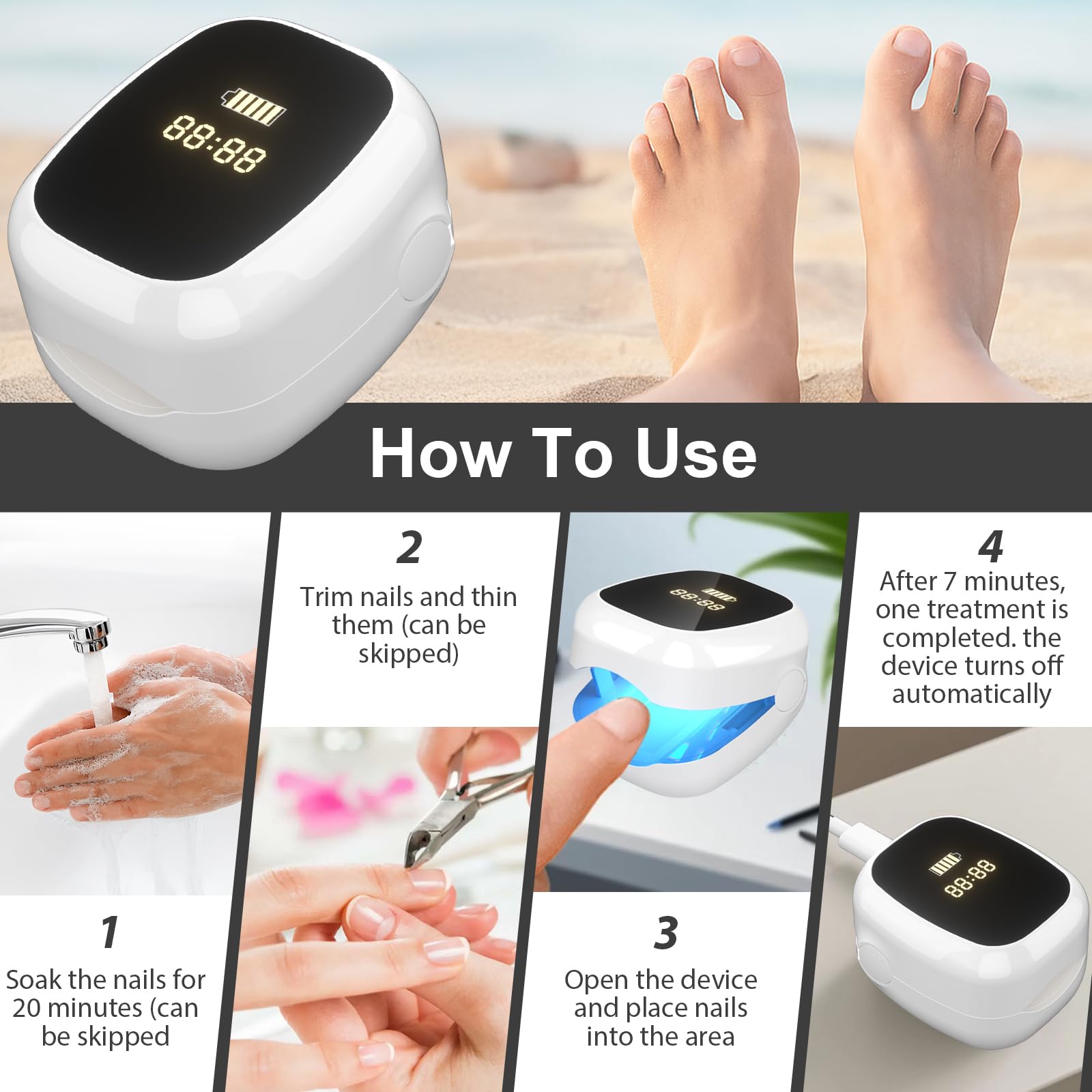 Easheal nail fungus laser device rechargeable battery enables cordless operation
