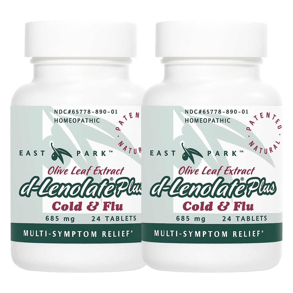 East Park D-Lenolate Plus bottle closeup highlighting easy dosing for adults and kids.