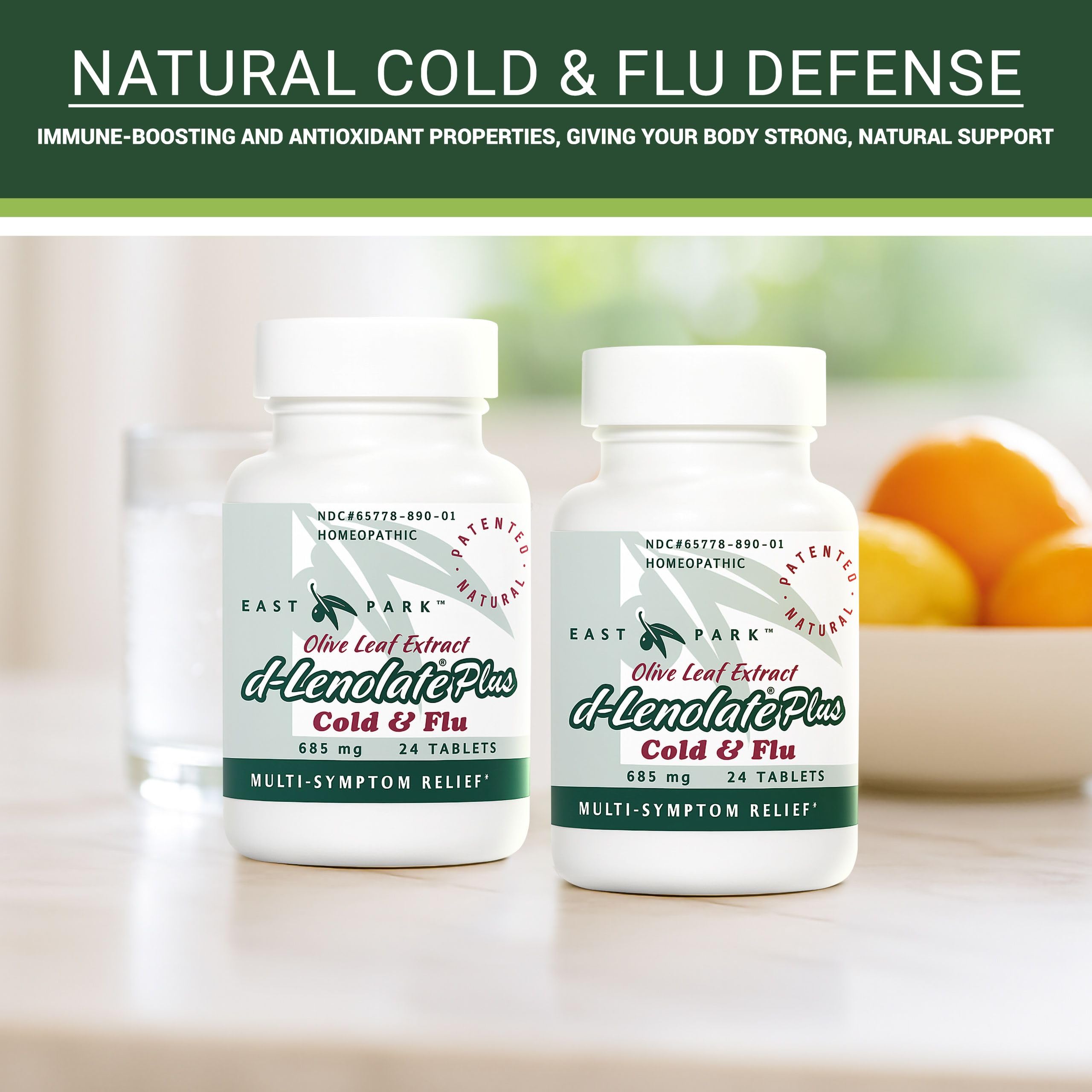 East Park D-Lenolate Plus olive leaf extract focus underlines immune-friendly herbal blend.