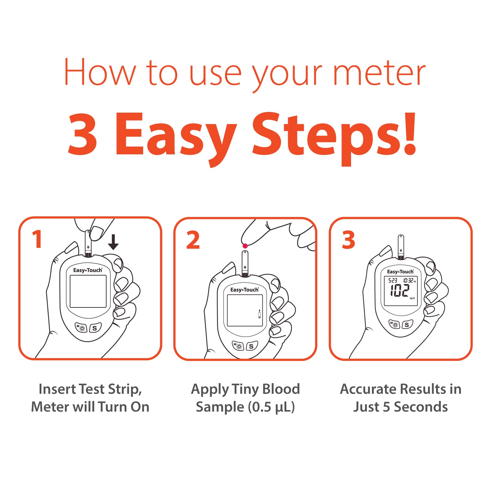 Easy Touch glucose test strips compatible with Easy Touch Monitoring System.