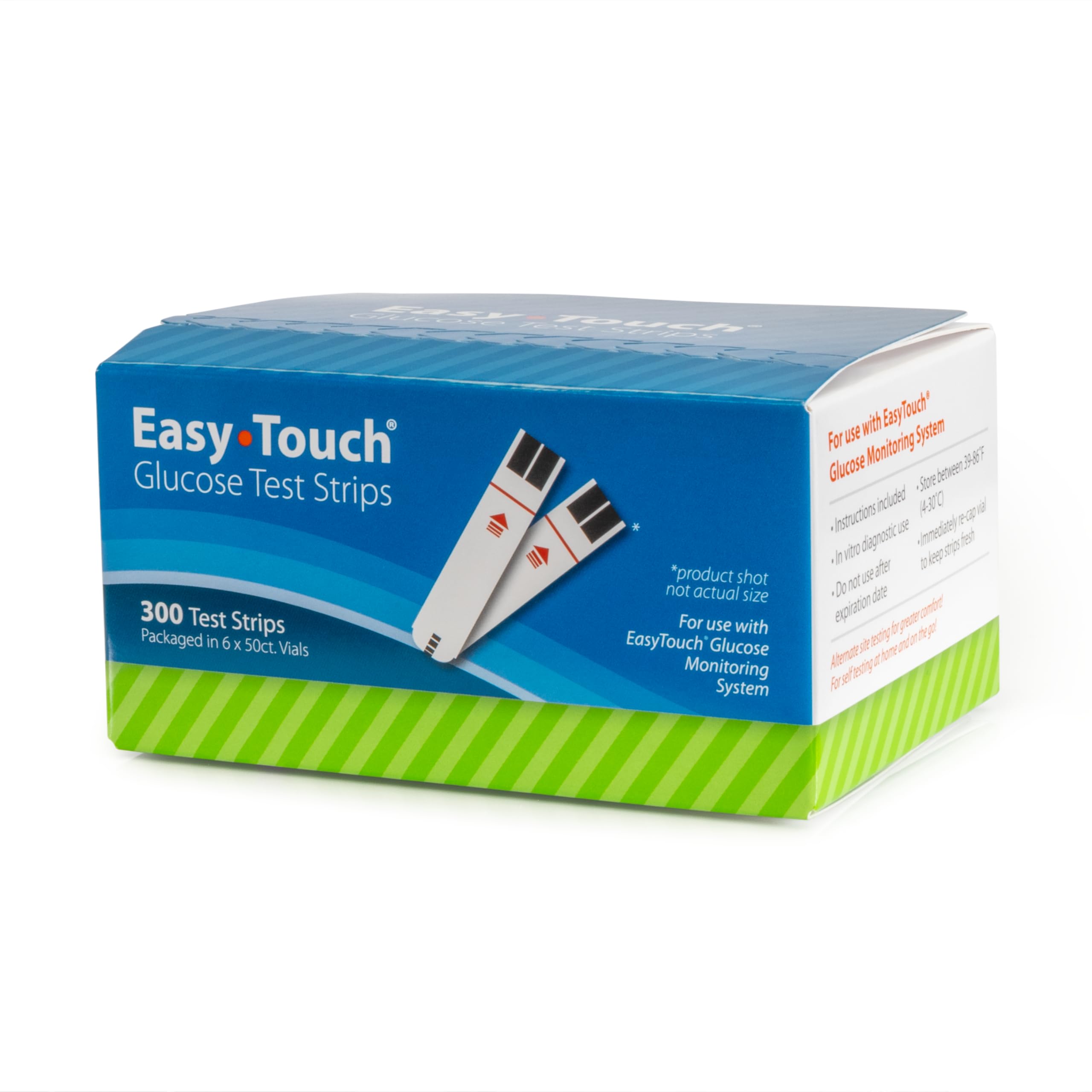 Easy Touch glucose test strips in a 300-count box for home use.