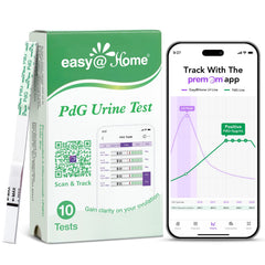Easy@Home PdG test strip ready for urine dip for home tracking.