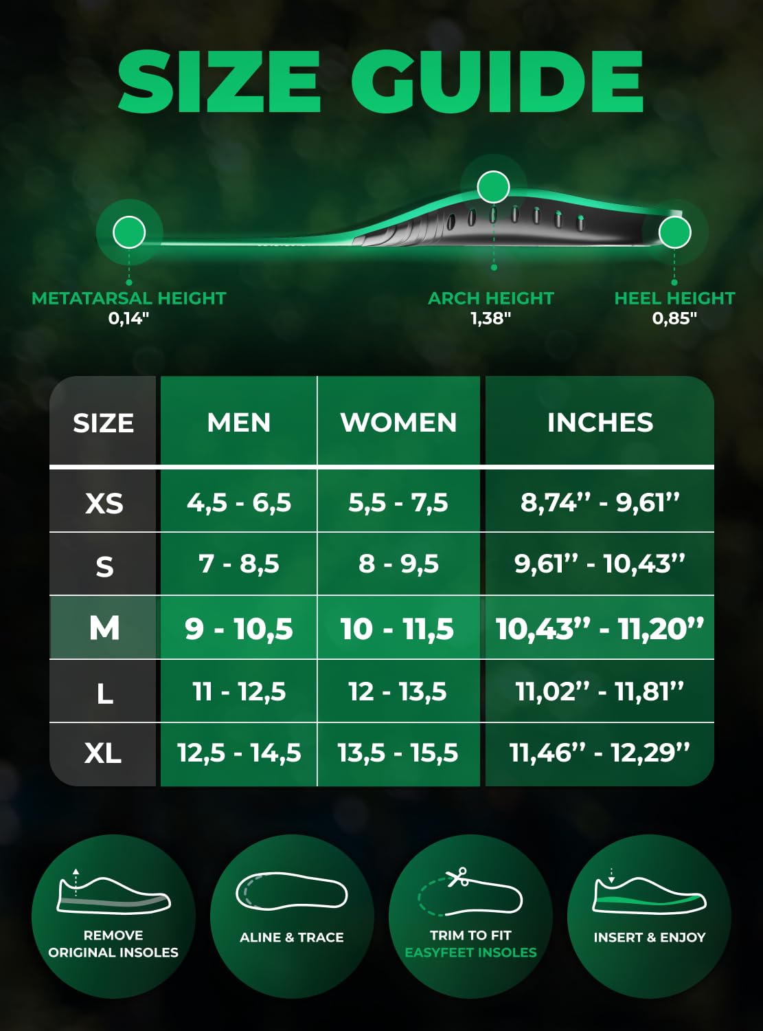 EASYFEET size guide helps you find the right fit.