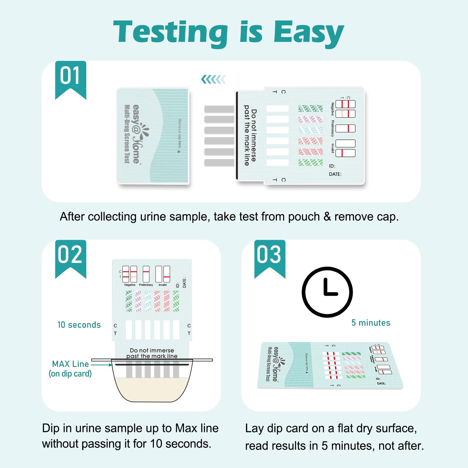 Easy@Home 6-Panel result reading with clear lines for fast interpretation.