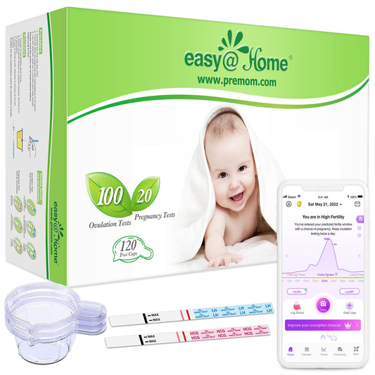 Easy@Home ovulation test strip showing LH progression for cycle tracking.