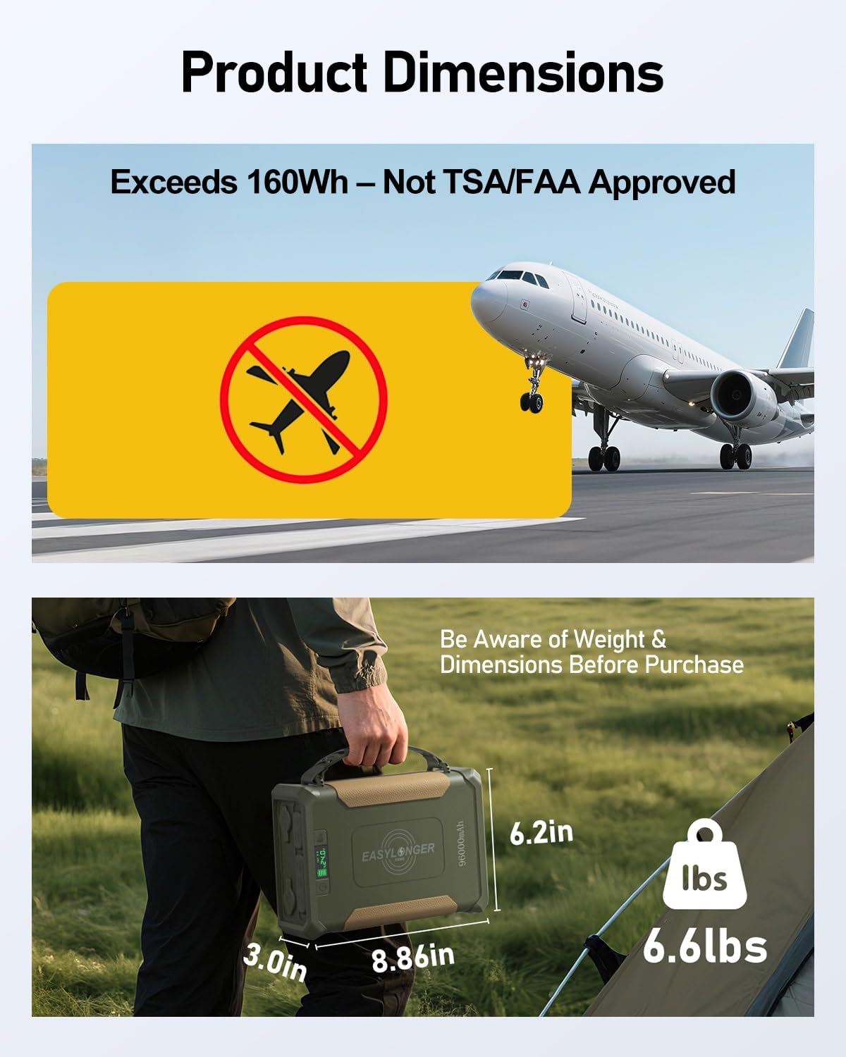 EASYLONGER ES960 compact footprint fits compact travel bags.