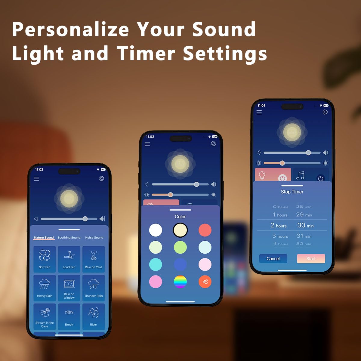 Easysleep memory function saves preferred sound and light settings
