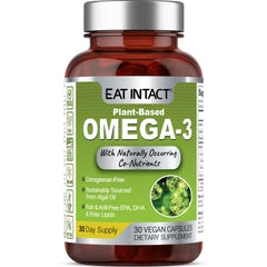 EAT INTACT vegan omega-3 capsules from algae oil for daily plant-based EPA and DHA.