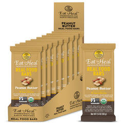 EatToHeal Peanut Butter Real Food Bar close up reveals nutty texture and natural ingredients.