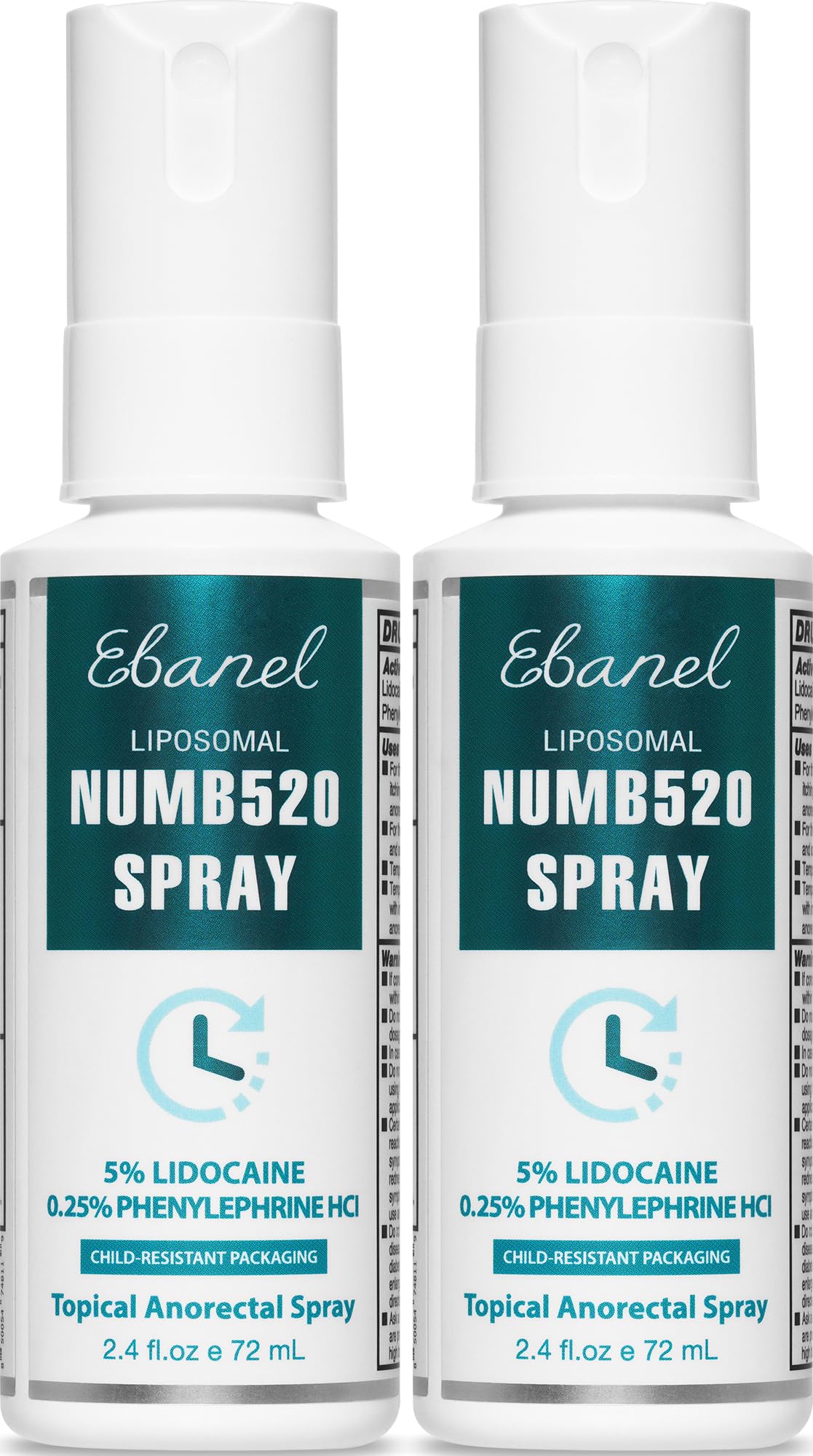 Ebanel 2-pack lidocaine spray bottle for fast, localized numbing.