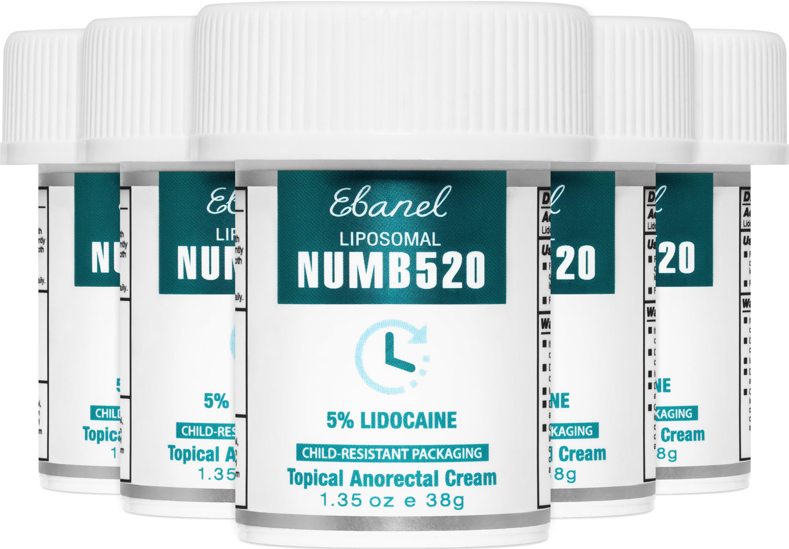 Ebanel 5% Lidocaine Cream tube closeup showing fast numbing potential.