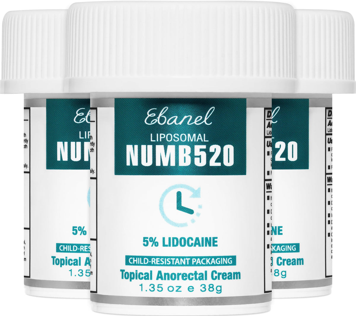 Ebanel 5% Lidocaine Cream 3-pack front view for quick numbness relief
