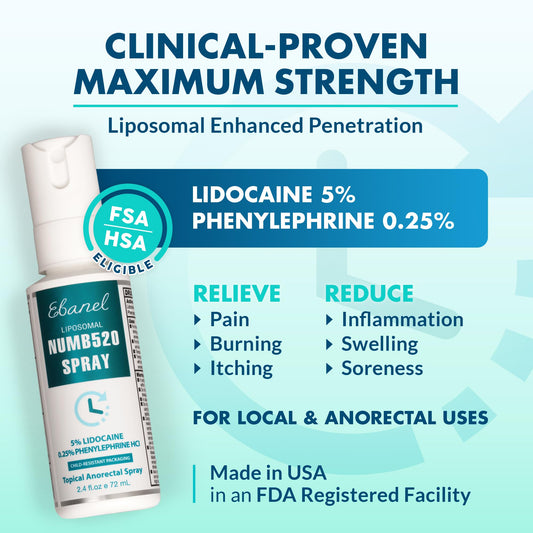 Ebanel lidocaine spray nozzle delivering quick relief.