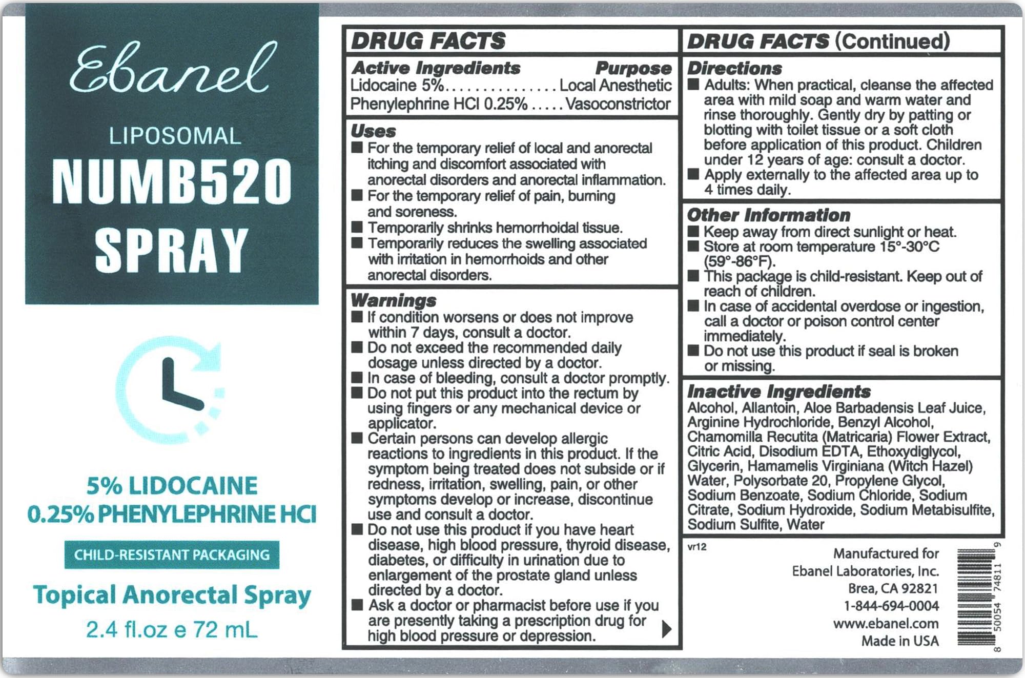 Ebanel fast-acting 5% lidocaine for rapid numbing.