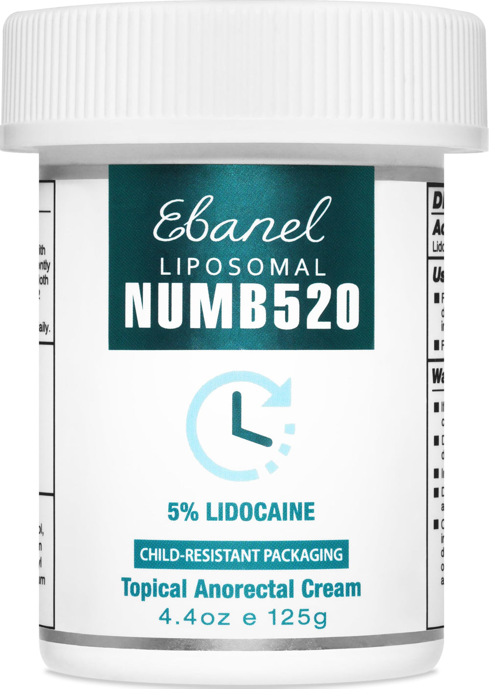 Ebanel lidocaine cream bottle closeup for quick temporary pain relief