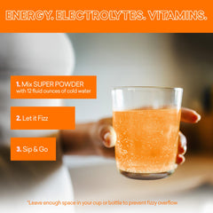 EBOOST Orange refreshing glass after mix signaling vibrant color and focus.