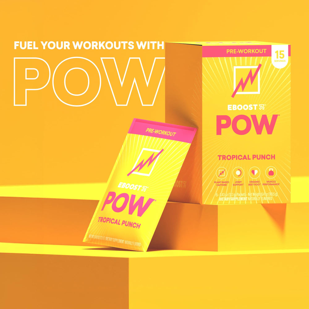 EBOOST POW label highlights clean, non-GMO ingredients.
