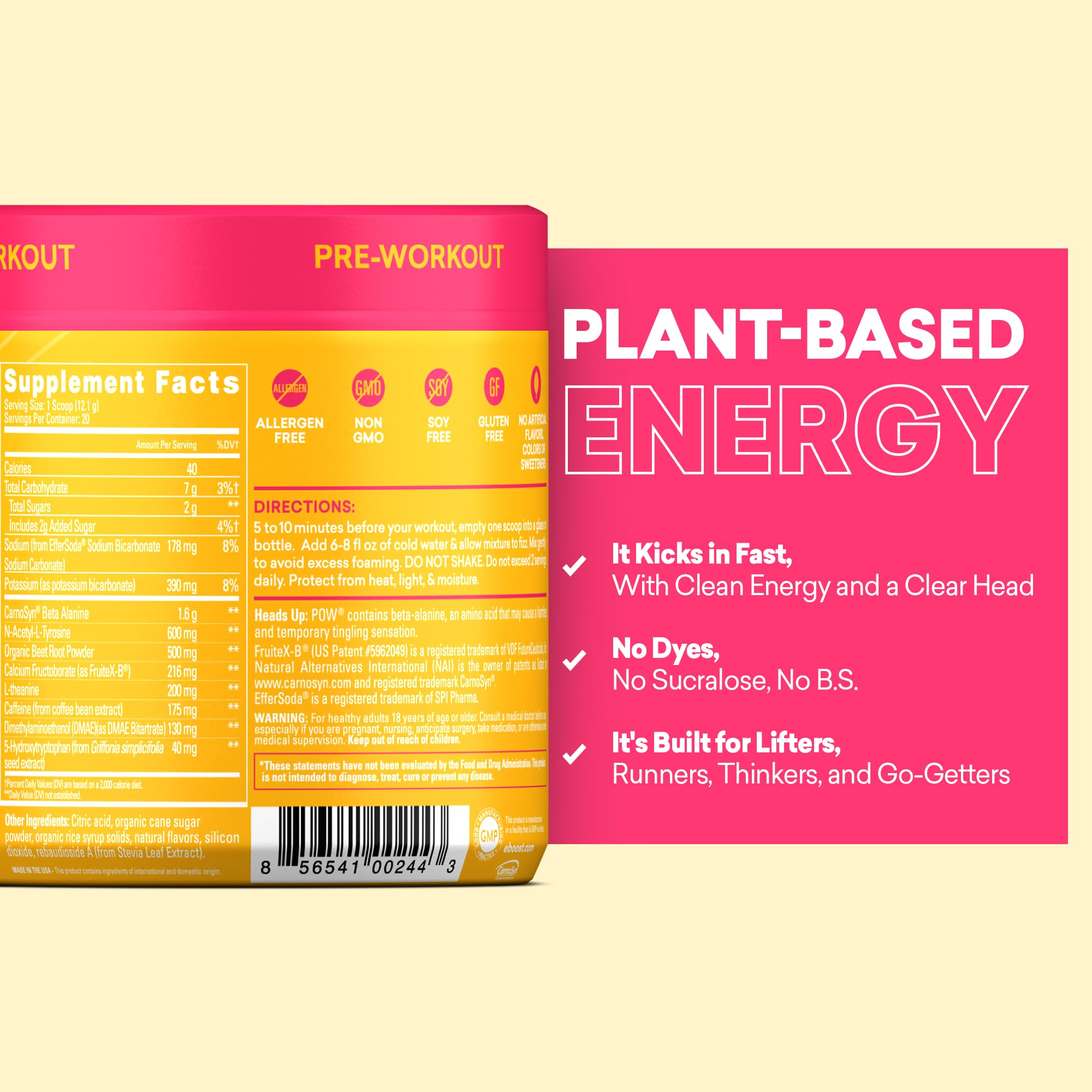 EBOOST POW Tropical Punch athletes training with clean non-GMO formula