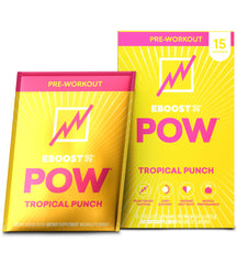EBOOST POW tropical punch packet for a natural pre-workout energy boost.