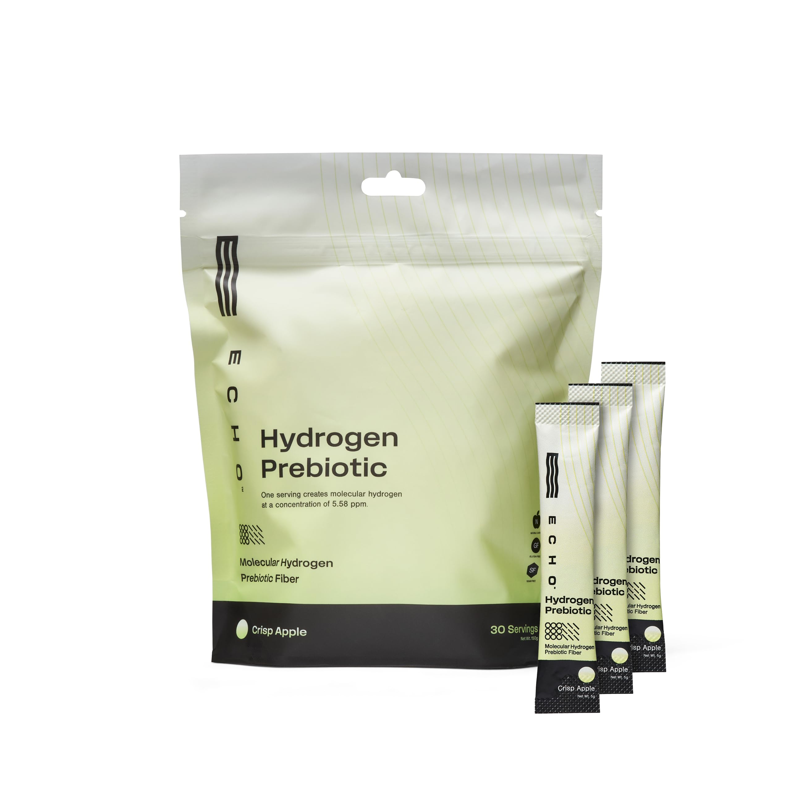 Echo Water hydrogen prebiotic drink packets for on-the-go hydration and gut health support.