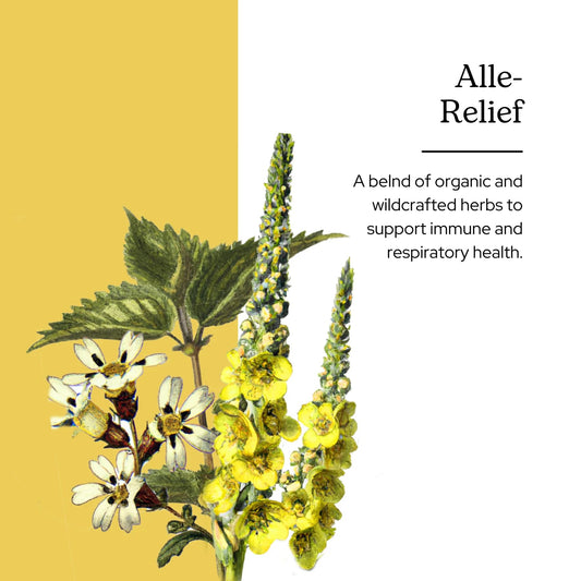 Alle-Relief Kids bottle label highlights vegan, non-GMO formula for parents.