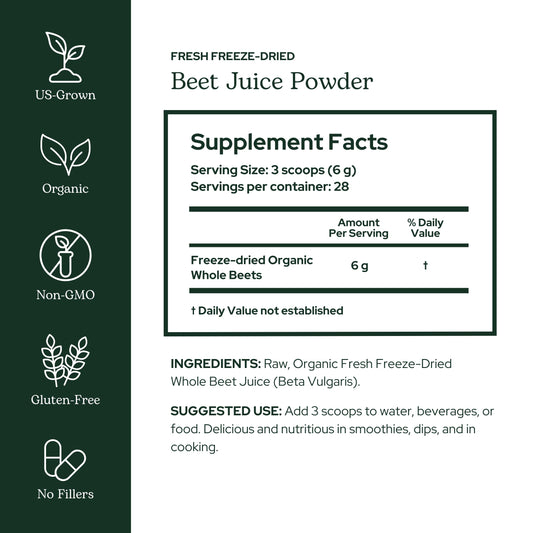 Eclectic Institute Beet Juice Powder freeze-dried closeup preserves color and nutrients.