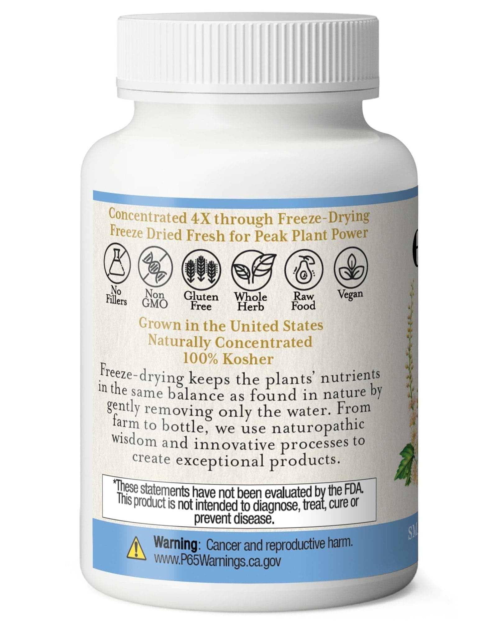Eclectic Institute Black Cohosh label close-up showing organic Oregon-grown roots.
