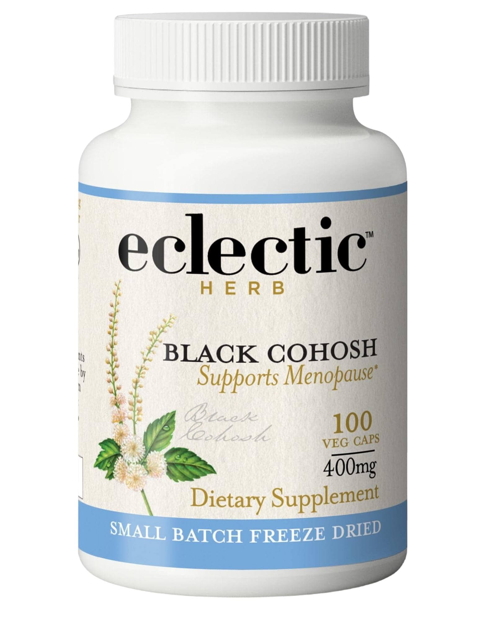 Eclectic Institute Black Cohosh root bottle signaling balanced women's health support.
